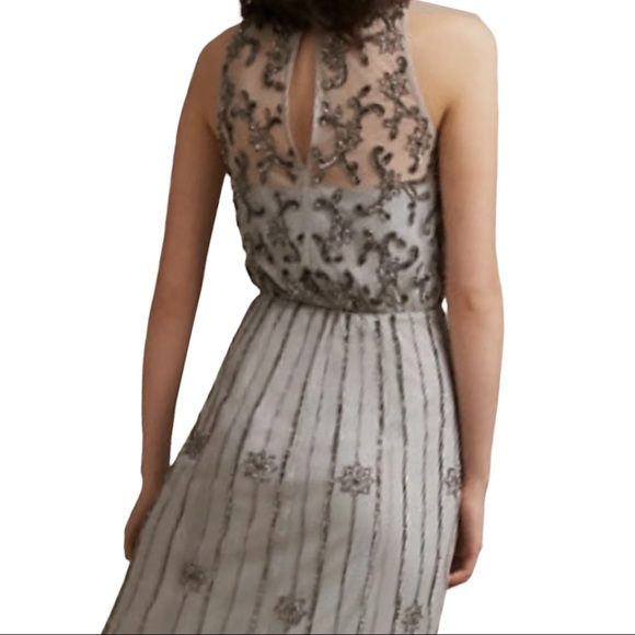 🥳HP BHLDN x Anthropologie Amada 0 /XS Blue Gray Beaded Embellished Blouson Maxi - Picture 6 of 10